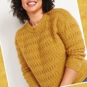 Old Navy Golden Mustard Open-Knit Crewneck Sweater